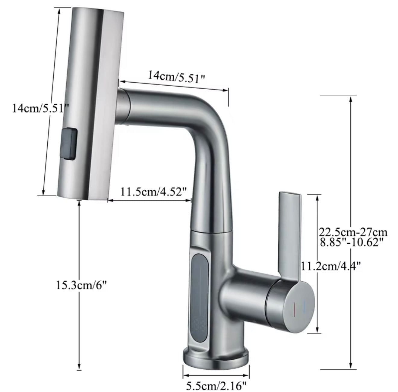 Digital Display Bathroom Basin Faucet with Pull-Out 3-Way Sprayer