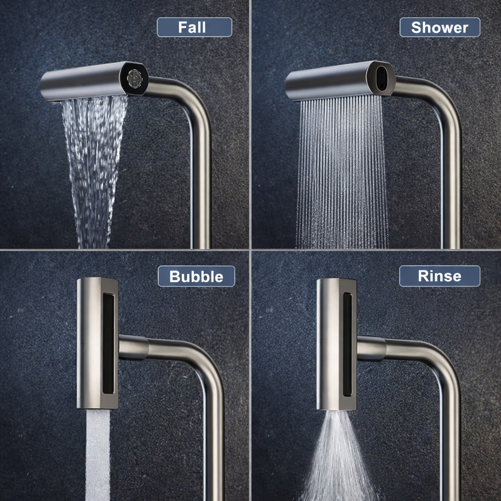 Digital Display Bathroom Basin Faucet with Pull-Out 3-Way Sprayer